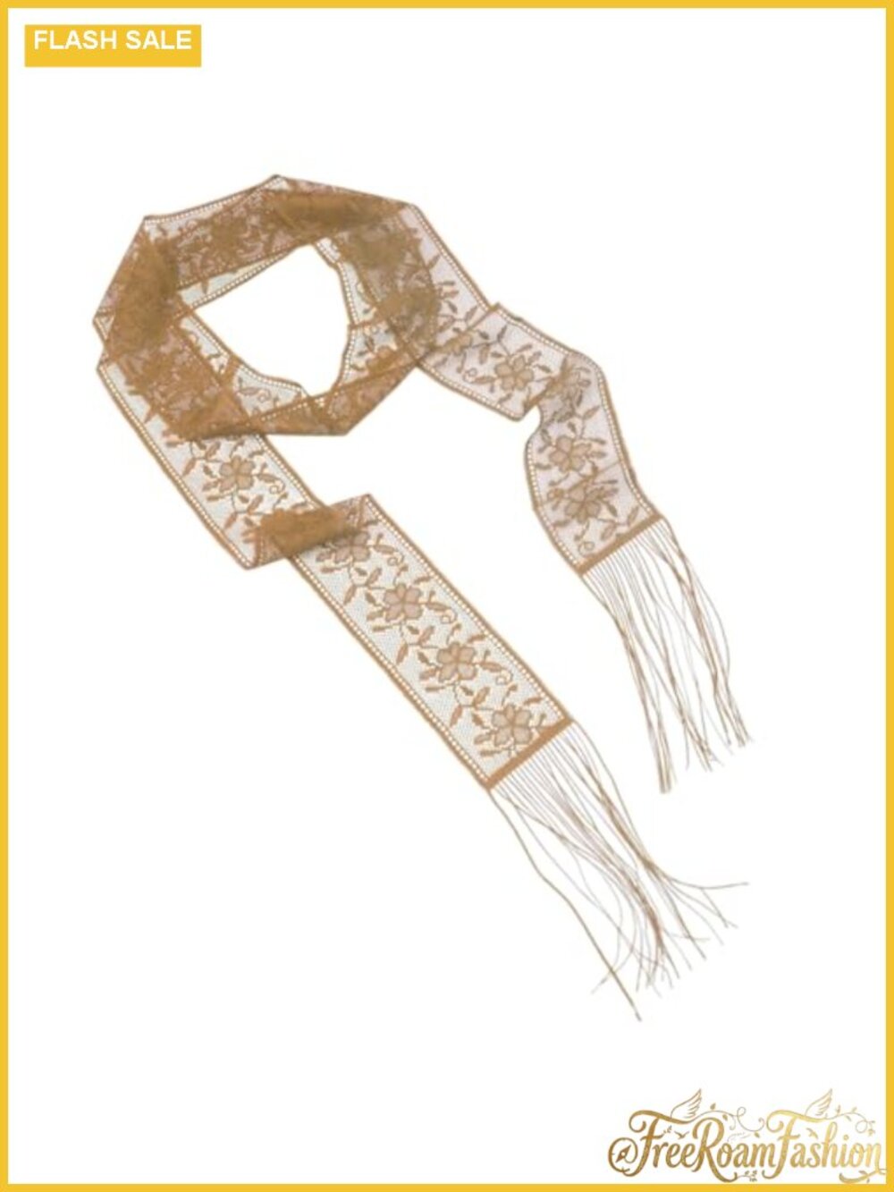 Lace Skinny Fringe Scarf Women Vintage Floral Long Thin Neck Wrap